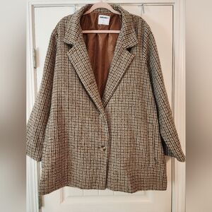 Old Navy Brown Tan Houndstooth Warm Winter Coat 3X Academia Cottagecore